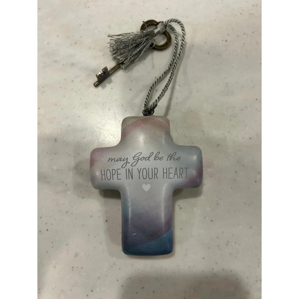 DEMDACO Artful Cross Hope In Your Heart Watercolor Keepsake with Key & Tassel